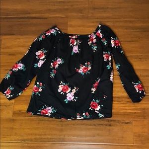 Abercombie black flowery, off the shoulder blouse